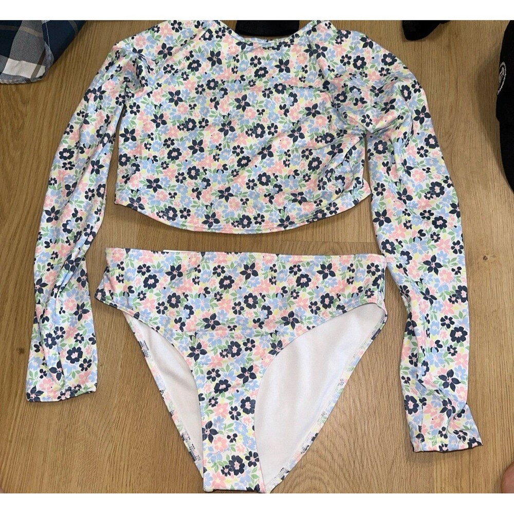 Roxy swim girls two piece white floral set